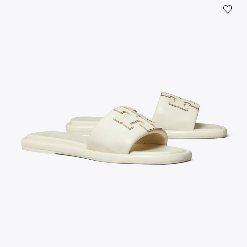 NIB TORY BURCH DOUBLE T SPORT LOGO SLIDE SHOE light cream gold 7.5